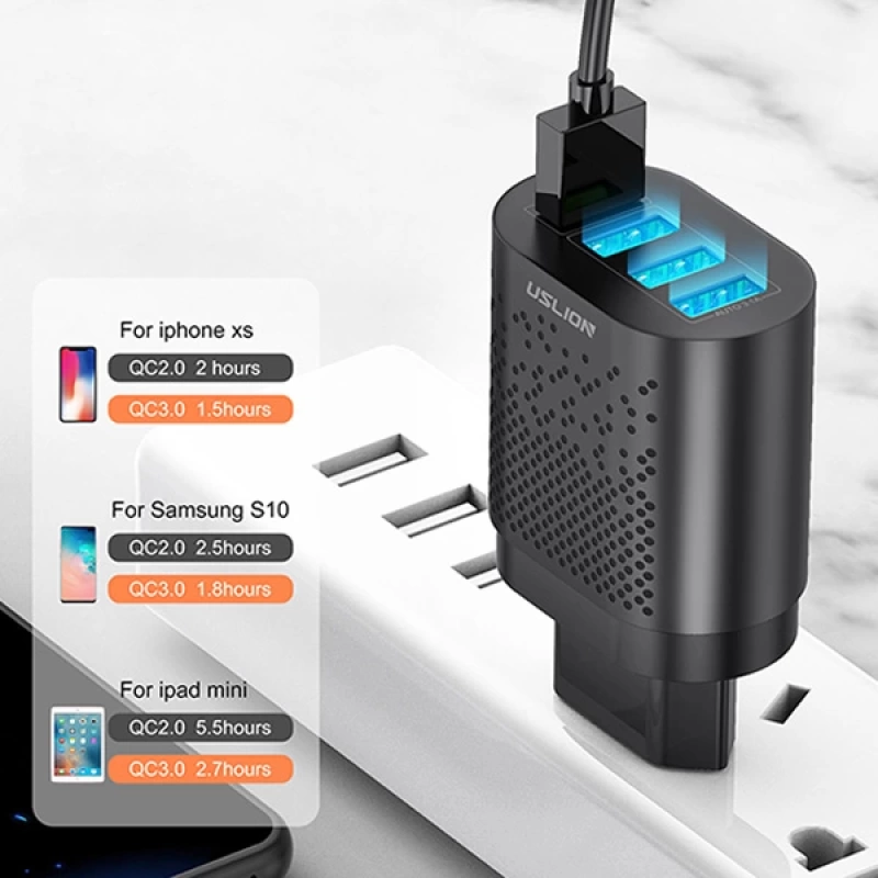 USLİON 4 Port 48W QC 3.0 Hızlı Şarj Usb Şarj Başlık Adaptör