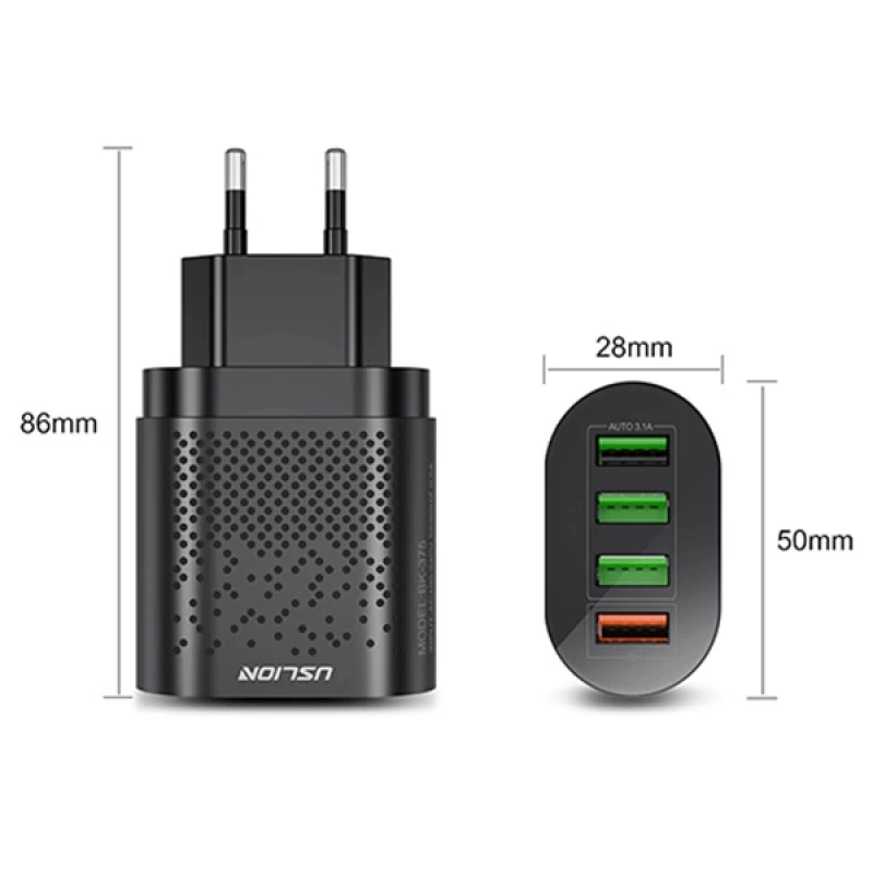 USLİON 4 Port 48W QC 3.0 Hızlı Şarj Usb Şarj Başlık Adaptör