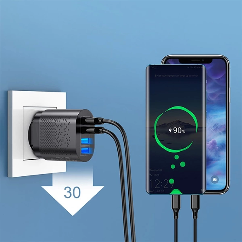 USLİON 4 Port 48W QC 3.0 Hızlı Şarj Usb Şarj Başlık Adaptör