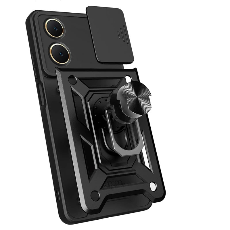 Vivo Y18 Kılıf Magnetik Standlı Kamera Korumalı Zore Sürgülü Vega Kapak