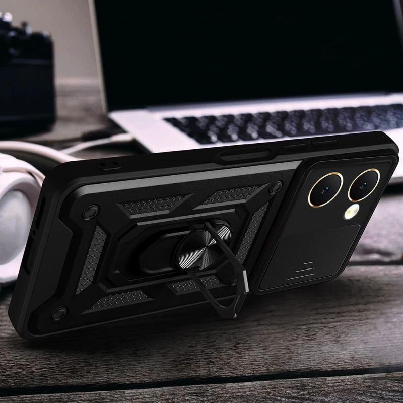 Vivo Y18 Kılıf Magnetik Standlı Kamera Korumalı Zore Sürgülü Vega Kapak