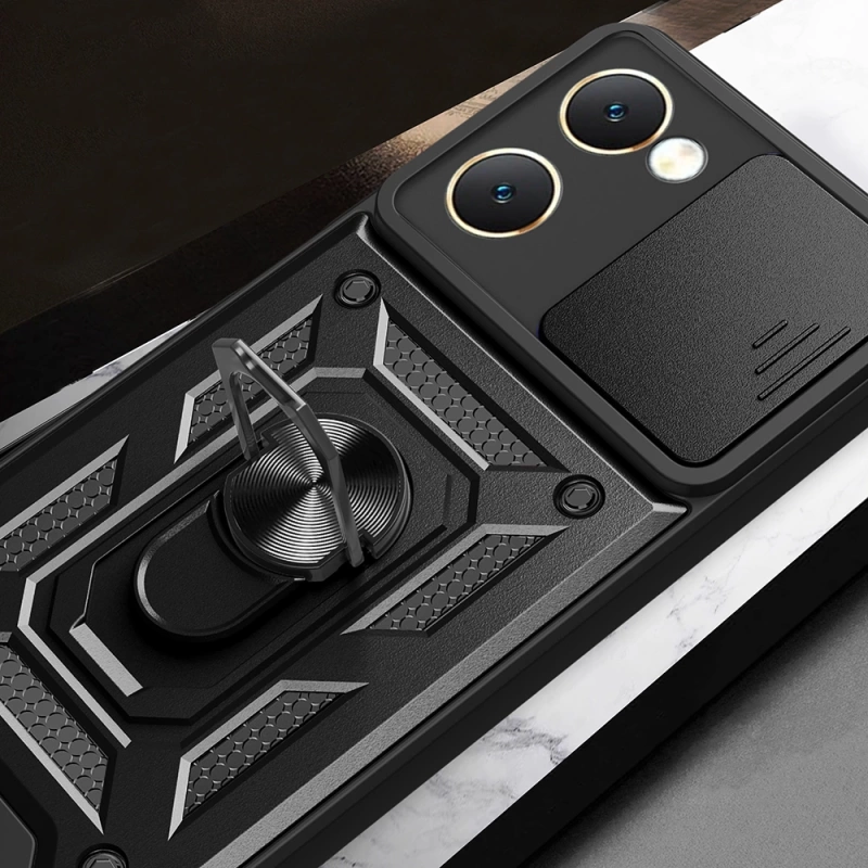 Vivo Y18 Kılıf Magnetik Standlı Kamera Korumalı Zore Sürgülü Vega Kapak