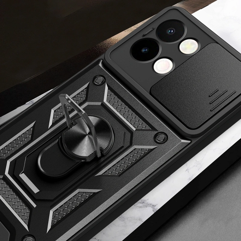 Vivo Y28 Kılıf Magnetik Standlı Kamera Korumalı Zore Sürgülü Vega Kapak