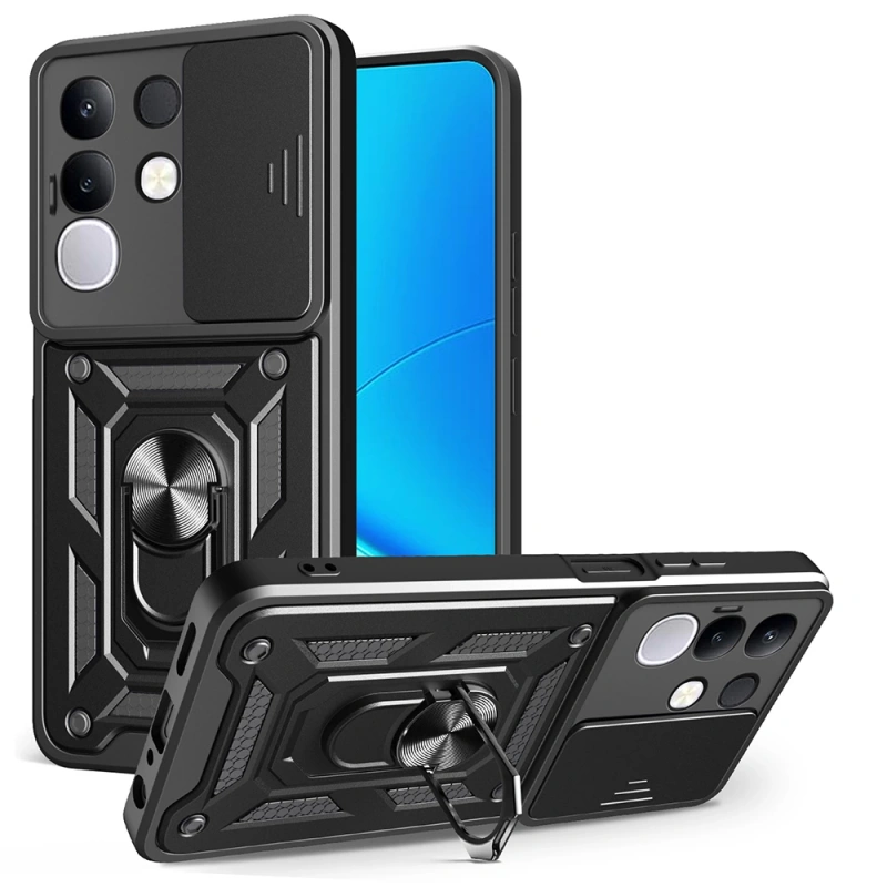 Vivo Y29 4G Kılıf Magnetik Standlı Kamera Korumalı Zore Sürgülü Vega Kapak