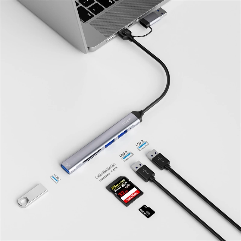 Wiwu Wi-HB003 Zolo Serisi USB3.0 + USB2.0 + SD/TF Bağlantılı Type-C USB-A 5in1 Hub