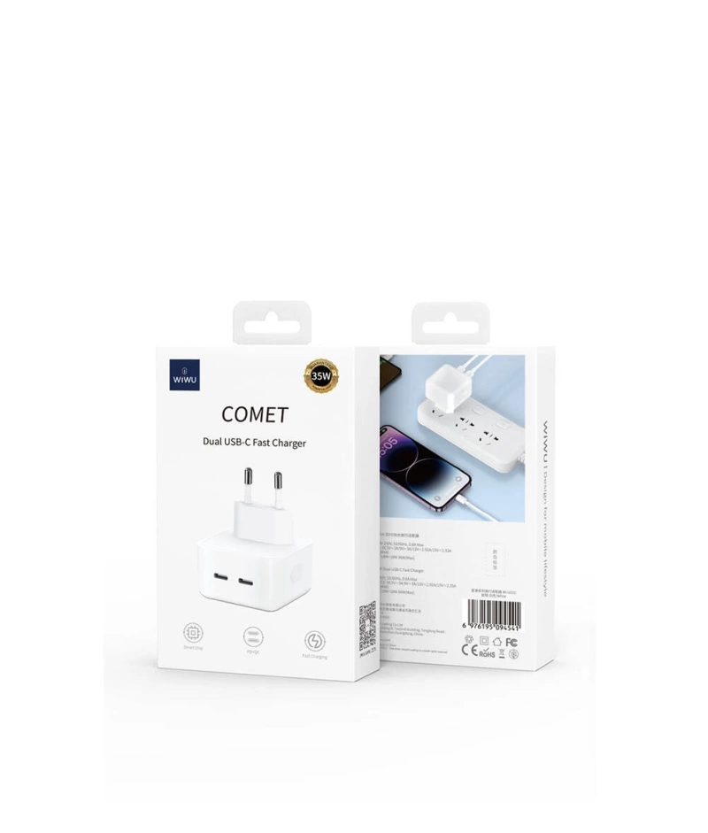 Wiwu Wi-U010 Comet Serisi Dual Type-C Hızlı Şarj Özellikli Seyahat Şarj Başlığı 35W