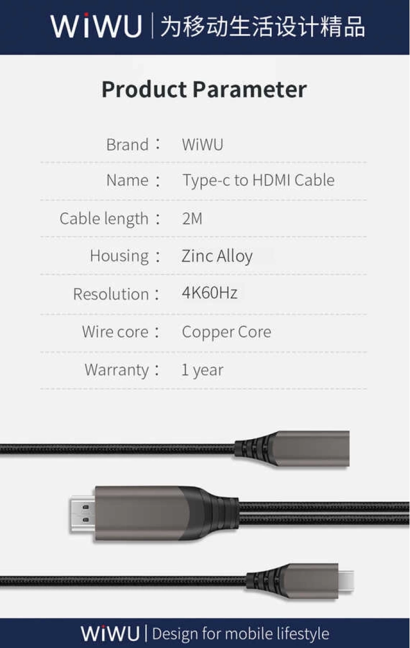 More TR Wiwu X10 Type-C to HDMI Kablo