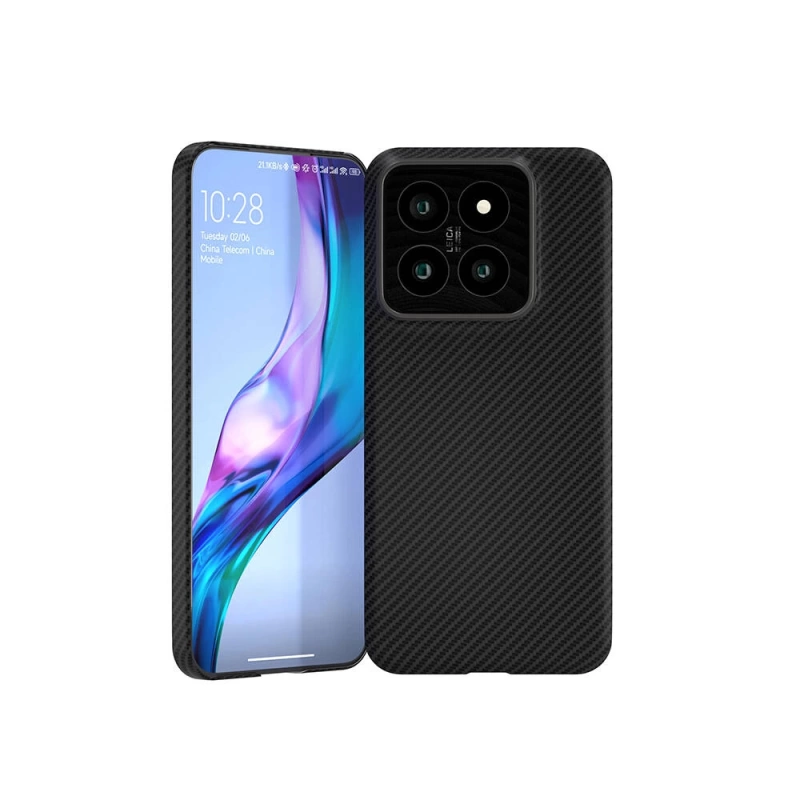 Xiaomi Mi 14 Kılıf M-safe Şarj Özellikli 600D Kevlar Zore Krek Karbon Kapak