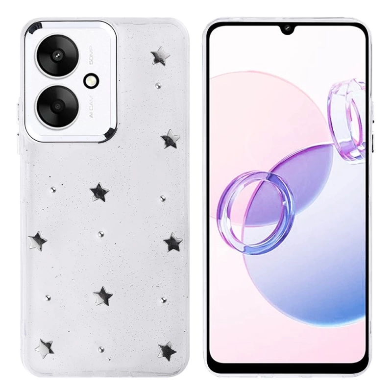 Xiaomi Poco C65 Kılıf Airbag Tasarımlı Simli Şeffaf Zore Kutup Kapak