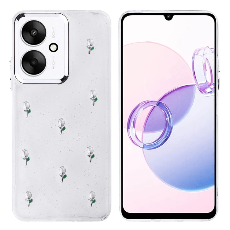 Xiaomi Poco C65 Kılıf Airbag Tasarımlı Simli Şeffaf Zore Kutup Kapak