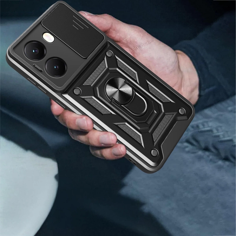 Xiaomi Poco X7 Pro Kılıf Magnetik Standlı Kamera Korumalı Zore Sürgülü Vega Kapak