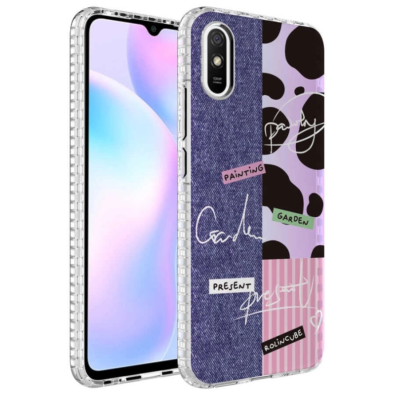 Xiaomi Redmi 9A Kılıf Airbag Kenarlı Renkli Desenli Silikon Zore Elegans Kapak