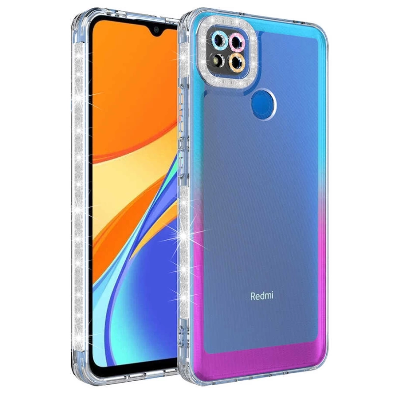 Xiaomi Redmi 9C Kılıf Simli ve Renk Geçiş Tasarımlı Lens Korumalı Zore Park Kapak