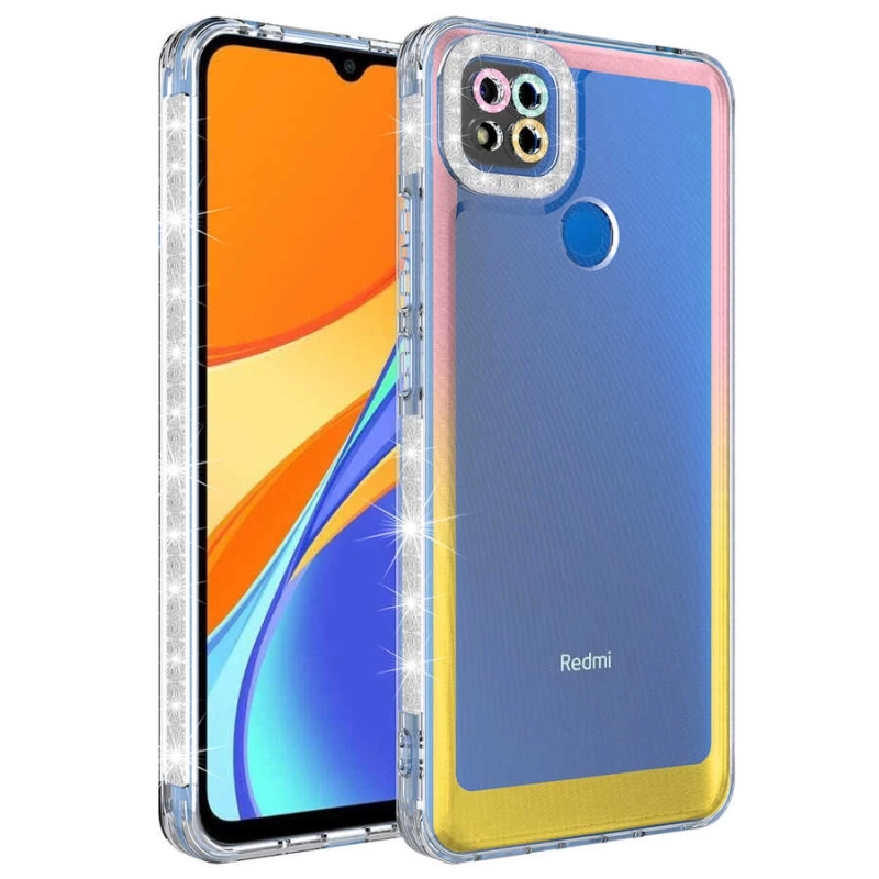 Xiaomi Redmi 9C Kılıf Simli ve Renk Geçiş Tasarımlı Lens Korumalı Zore Park Kapak