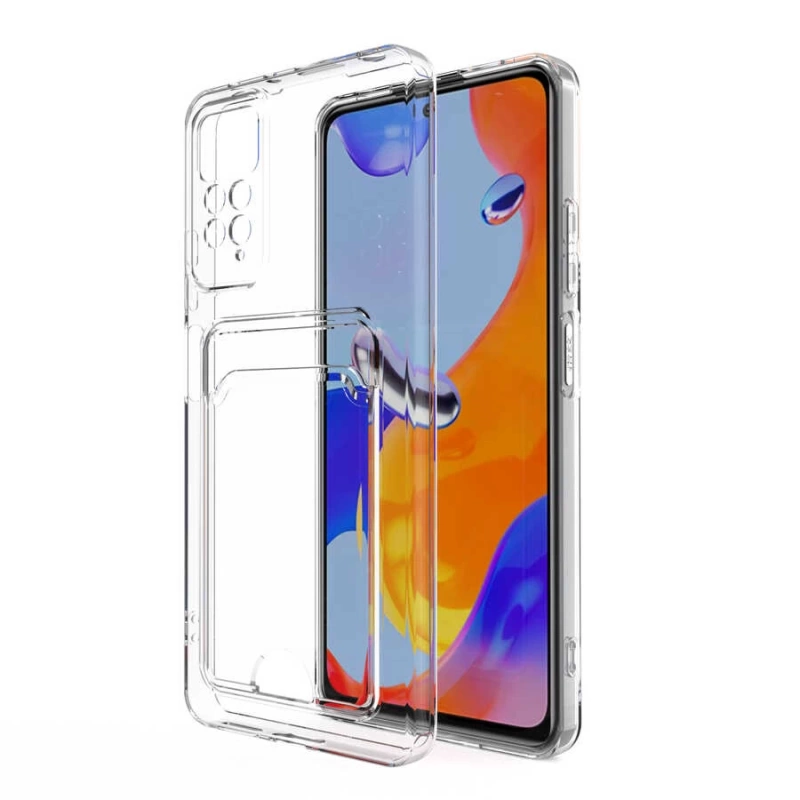 Xiaomi Redmi Note 11 Global Kılıf Kartlıklı Şeffaf Zore Setra Clear Silikon Kapak