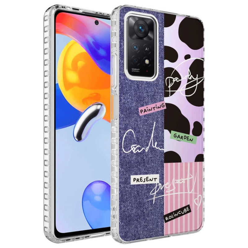 Xiaomi Redmi Note 11 Pro 5G Kılıf Airbag Kenarlı Renkli Desenli Silikon Zore Elegans Kapak