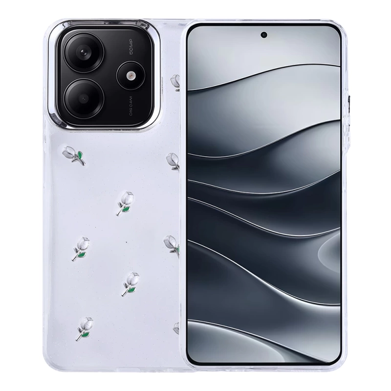 Xiaomi Redmi Note 14 4G Kılıf Airbag Tasarımlı Simli Şeffaf Zore Kutup Kapak