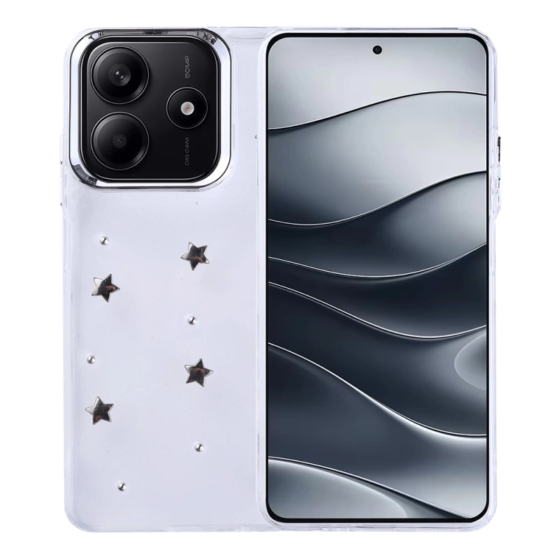Xiaomi Redmi Note 14 4G Kılıf Airbag Tasarımlı Simli Şeffaf Zore Kutup Kapak