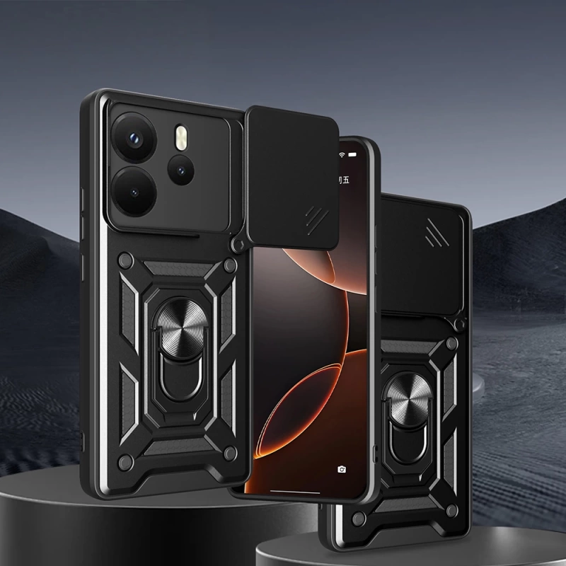 Xiaomi Redmi Note 14 4G Kılıf Magnetik Standlı Kamera Korumalı Zore Sürgülü Vega Kapak