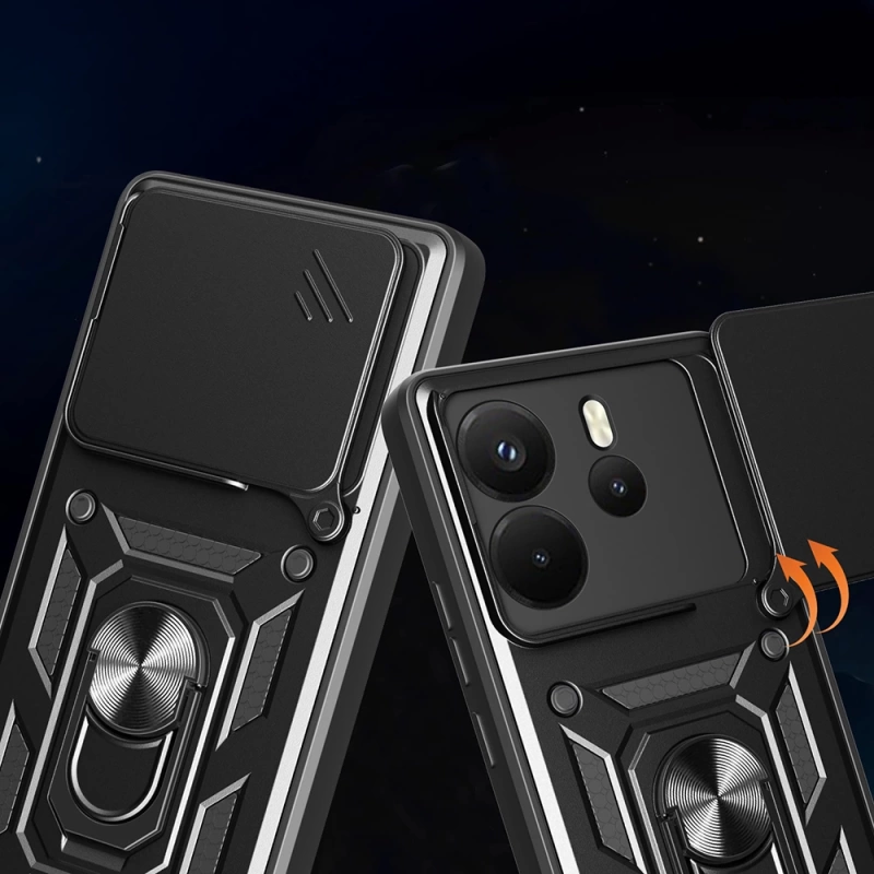 Xiaomi Redmi Note 14 4G Kılıf Magnetik Standlı Kamera Korumalı Zore Sürgülü Vega Kapak