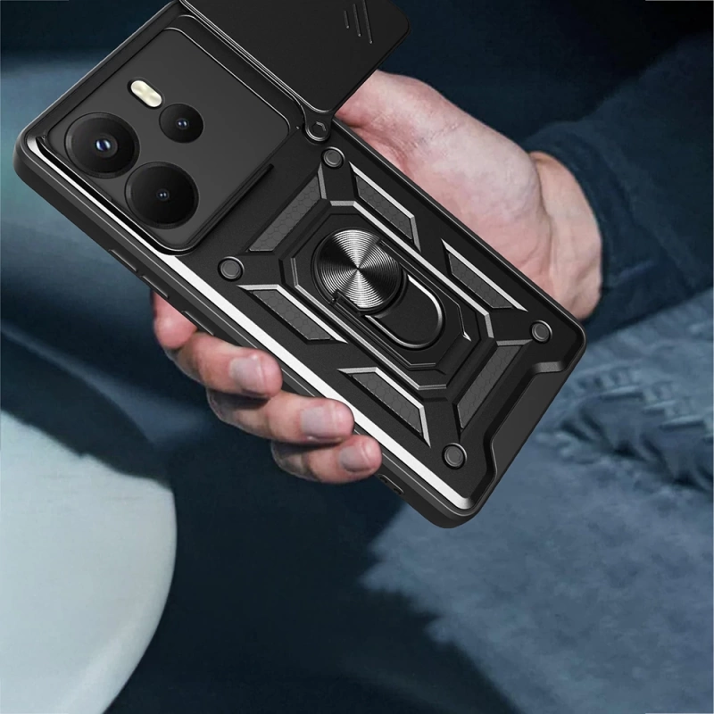 Xiaomi Redmi Note 14 4G Kılıf Magnetik Standlı Kamera Korumalı Zore Sürgülü Vega Kapak