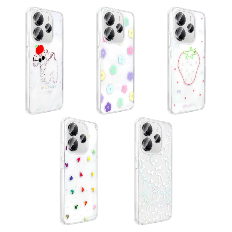 Xiaomi Redmi Note 14 4G Kılıf Şeffaf Figürlü Zore Folk Sert Kapak