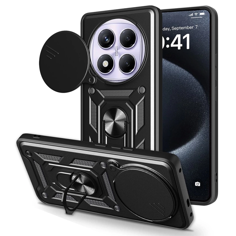 Xiaomi Redmi Note 14 Pro 4G Kılıf Magnetik Standlı Kamera Korumalı Zore Sürgülü Vega Kapak