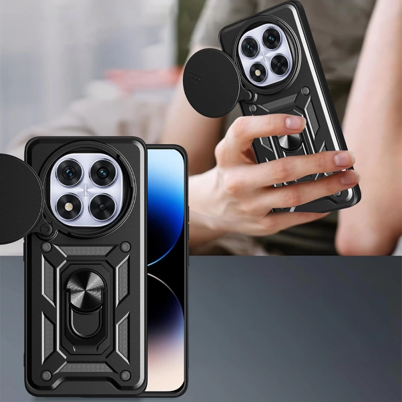 Xiaomi Redmi Note 14 Pro Plus Kılıf Magnetik Standlı Kamera Korumalı Zore Sürgülü Vega Kapak