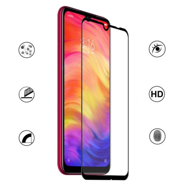 Xiaomi Redmi Note 7 5D Kavisli Full Kaplama Kırılmaz Cam Ekran Koruyucu