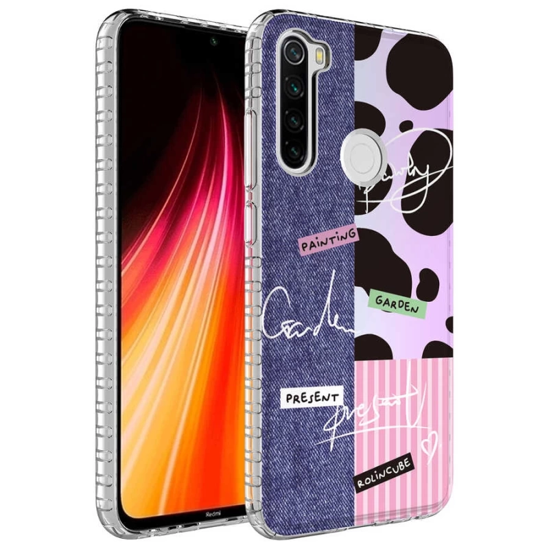 Xiaomi Redmi Note 8 Kılıf Airbag Kenarlı Renkli Desenli Silikon Zore Elegans Kapak