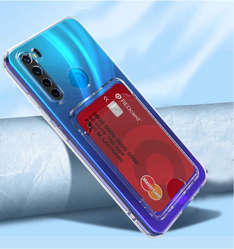 Xiaomi Redmi Note 8 Kılıf Kartlıklı Şeffaf Zore Setra Clear Silikon Kapak