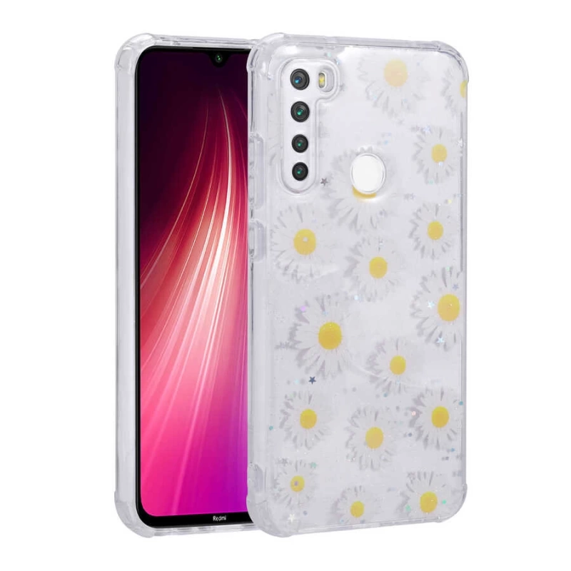 Xiaomi Redmi Note 8 Kılıf Simli Desenli Kamera Korumalı Parlak Zore Popy Kapak