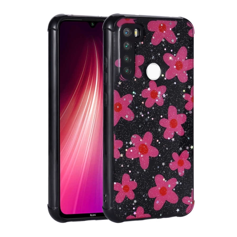 Xiaomi Redmi Note 8 Kılıf Simli Desenli Kamera Korumalı Parlak Zore Popy Kapak