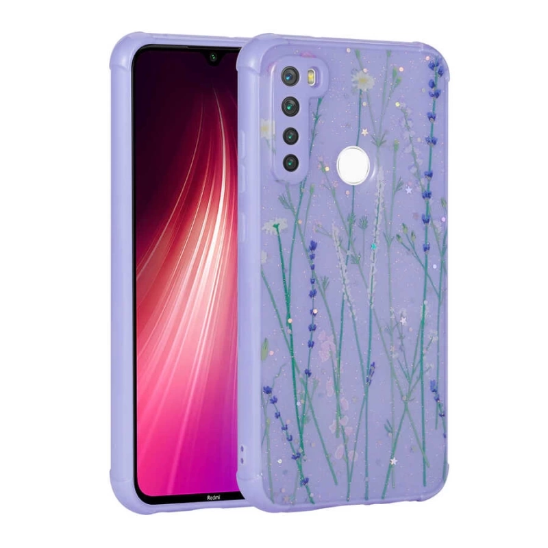 Xiaomi Redmi Note 8 Kılıf Simli Desenli Kamera Korumalı Parlak Zore Popy Kapak