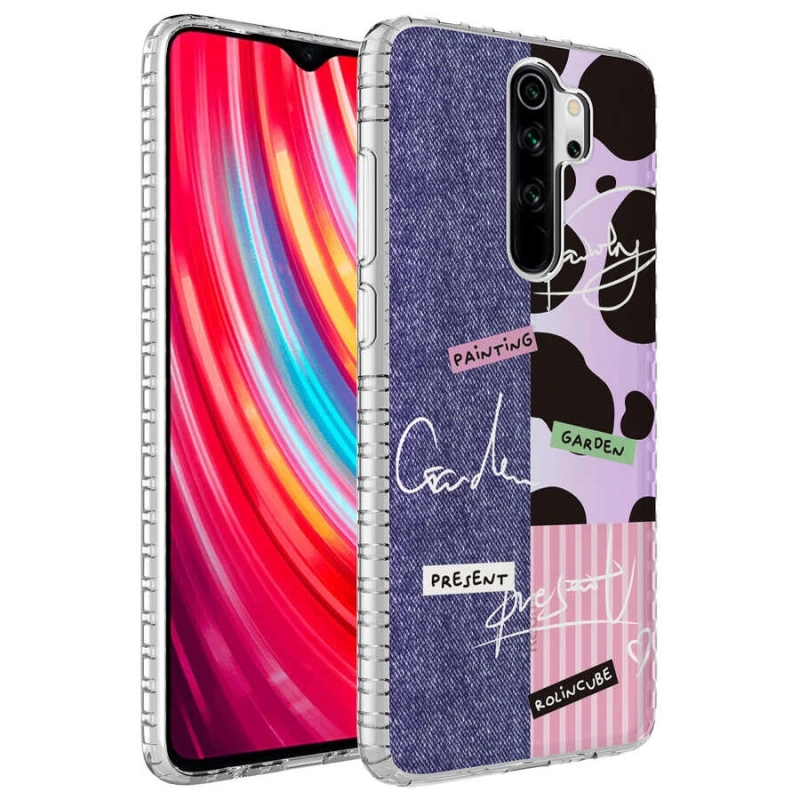 Xiaomi Redmi Note 8 Pro Kılıf Airbag Kenarlı Renkli Desenli Silikon Zore Elegans Kapak