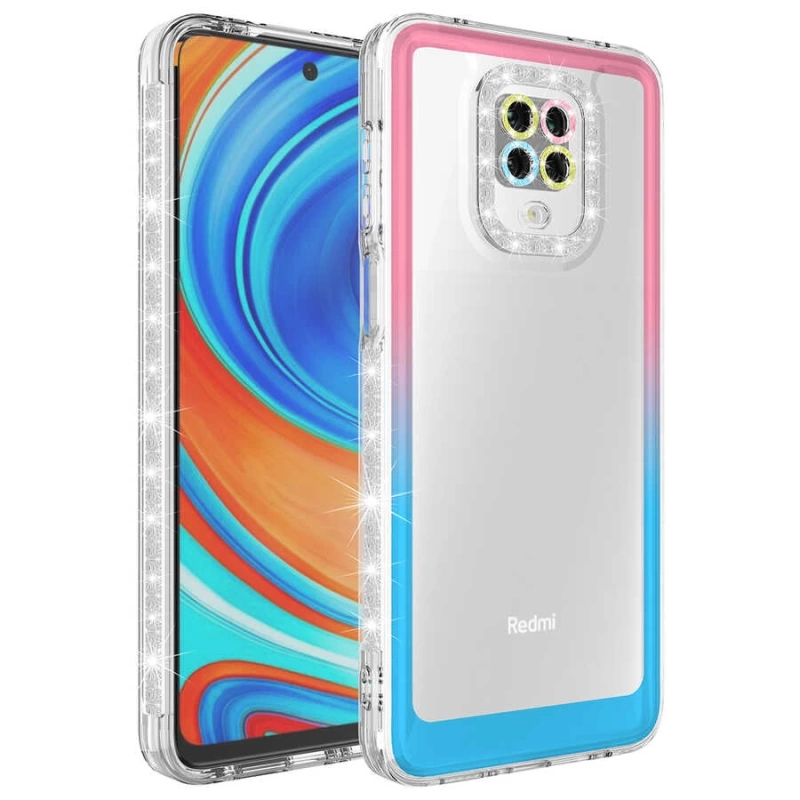 Xiaomi Redmi Note 9 Pro Kılıf Simli ve Renk Geçiş Tasarımlı Lens Korumalı Zore Park Kapak