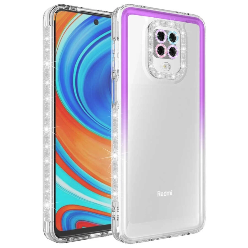 Xiaomi Redmi Note 9S Kılıf Simli ve Renk Geçiş Tasarımlı Lens Korumalı Zore Park Kapak