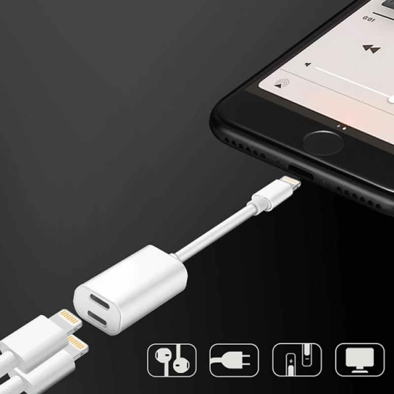 Y Cable İPhone 14-13-12 11 Lightning Kulaklık +şarj Usb Adaptörü