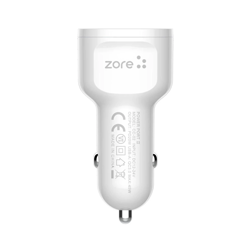 Zore CC-02 Hızlı Şarj Özellikli LED Işıklı QC 3.0 USB-A ve Type-C PD Araç Şarj Başlığı PD 20W