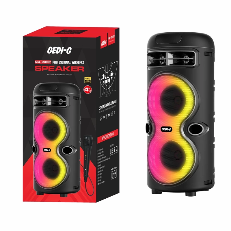 Zore GD-2402 Dijital LED Göstergeli FM Radyolu Mikrofonlu RGB TWS Çift 4 inç Stereo Bass Kablosuz Karaoke Hoparlör