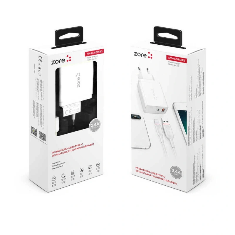 ​Zore XMac Serisi ZR-X2 Lightning 2 in 1 Şarj Seti