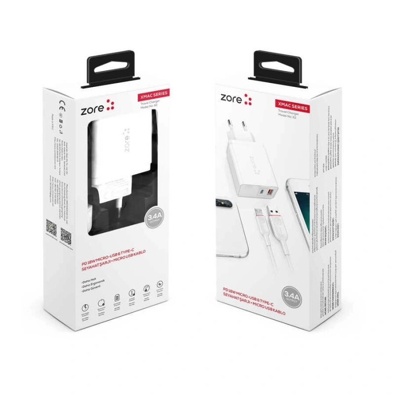 ​Zore XMac Serisi ZR-X2 Micro 2 in 1 Şarj Seti
