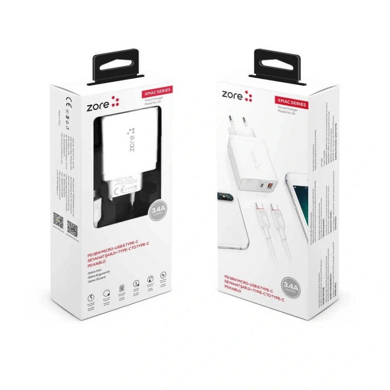 ​Zore XMac Serisi ZR-X2 PD To Type-C 2 in 1 Şarj Seti