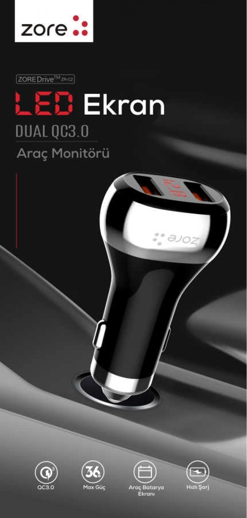 Zore ZR-C2 Type-C 2 in 1 Araç Şarj Seti