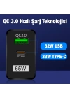 ALLY 65W GaN Type-C + USB QC3.0 PD Hızlı Şarj Adaptörü Şarj Başlığı