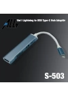 Ally S-503 5in1 Lightning to USB + SD Kart Hub Adaptör Çevirici Dönüştürücü