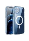 Apple iPhone 11 Pro Max Kılıf M-safe Şarj Özellikli Şeffaf Sert PC Zore Embos Kapak