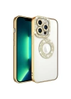 Apple iPhone 13 Pro Kılıf Kamera Korumalı Taş Süslemeli Arkası Şeffaf Zore Asya Kapak
