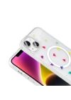 Apple iPhone 14 Kılıf M-Safe Şarj Özellikli Şeffaf Zore Folk Sert Kapak