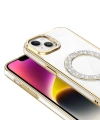 Apple iPhone 14 Kılıf Pırlanta Taş Tasarımlı M-safe Şarj Özellikli Zore Karetta Silikon Kapak